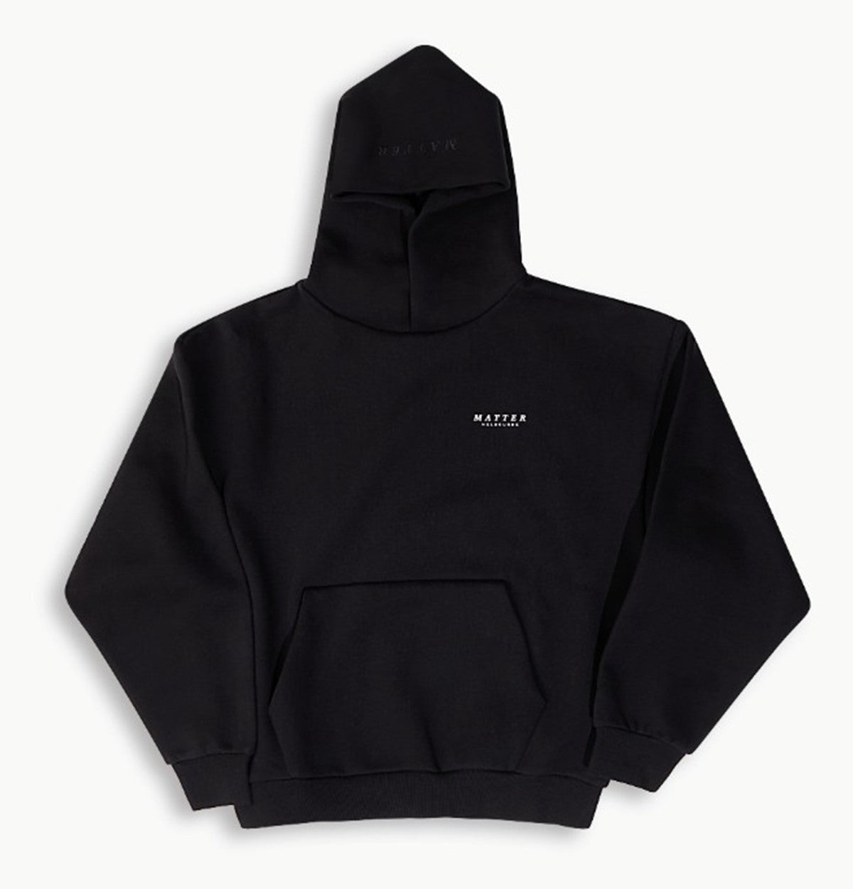 Matter Melbourne black hoodie laid flat